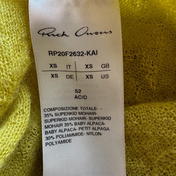NWT RICK OWENS Performa F/W 2020 Men's Mohair Alpaca Sweater in Acid - Picture 11 of 13